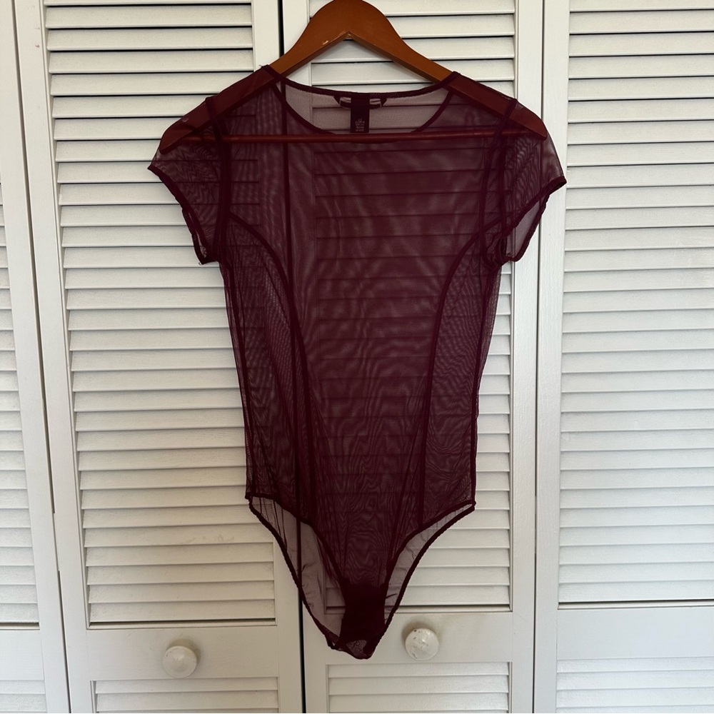 Victoria's Secret Sheer Burgundy Mesh Bodysuit